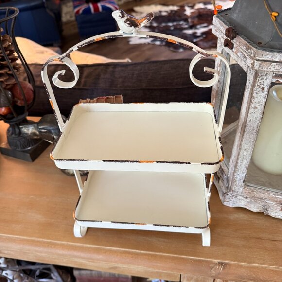 NWOT Shabby Chic Tiered Tray with Bird Finial - Picture 4 of 11